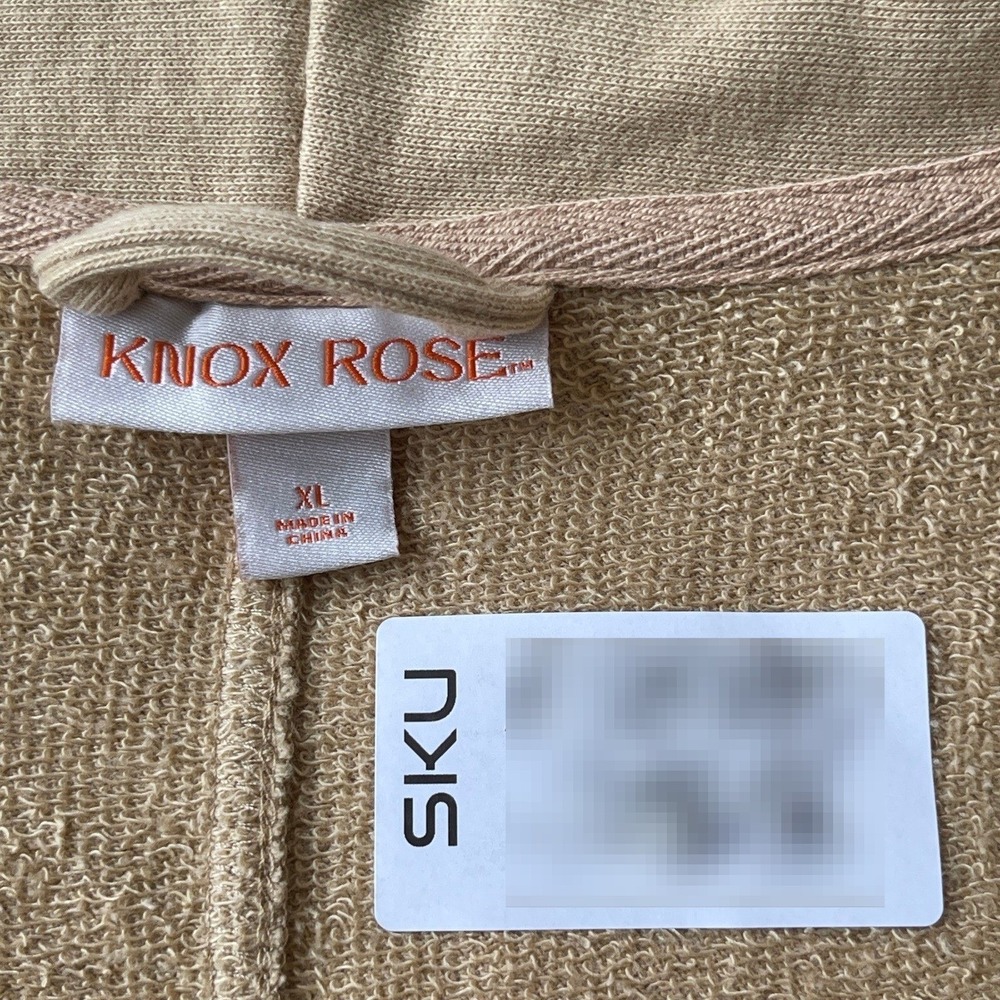Knox Rose Womens XL Tan Drawstring Waist Open Front French Terry Cardigan Jacket - Picture 3 of 11